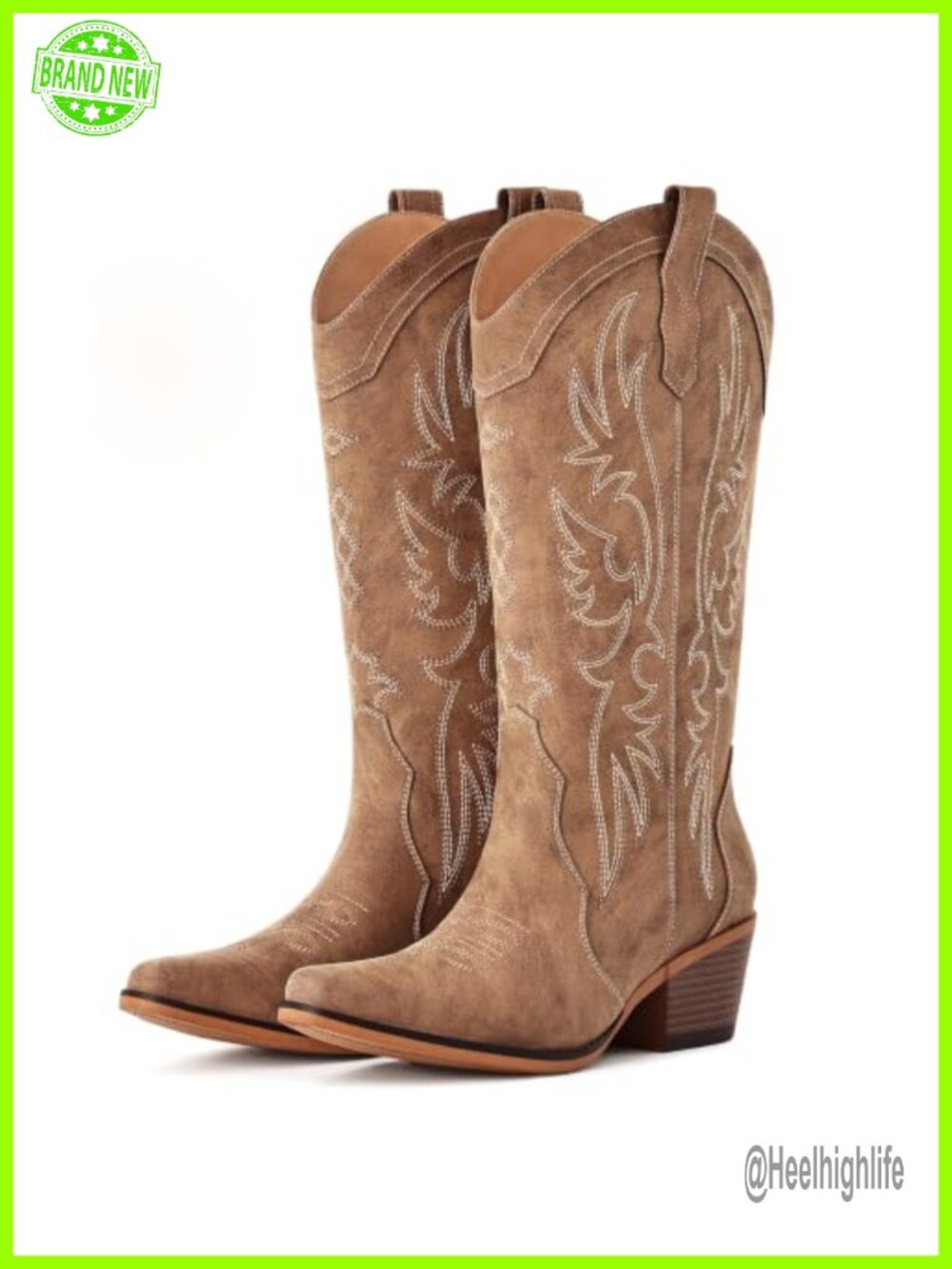 Women's Western Cowboy Boots Mid Calf Snip Toe Faux Leather Pull On